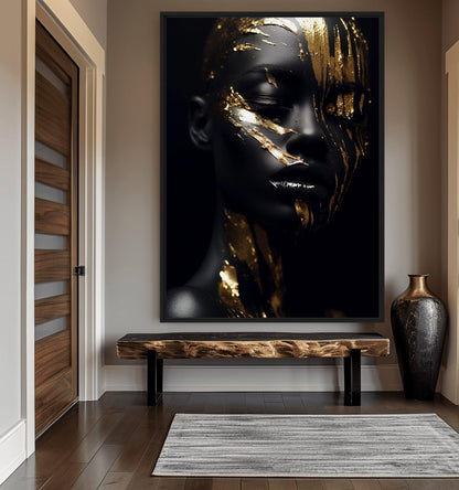 African Woman In Gold Framed Canvass