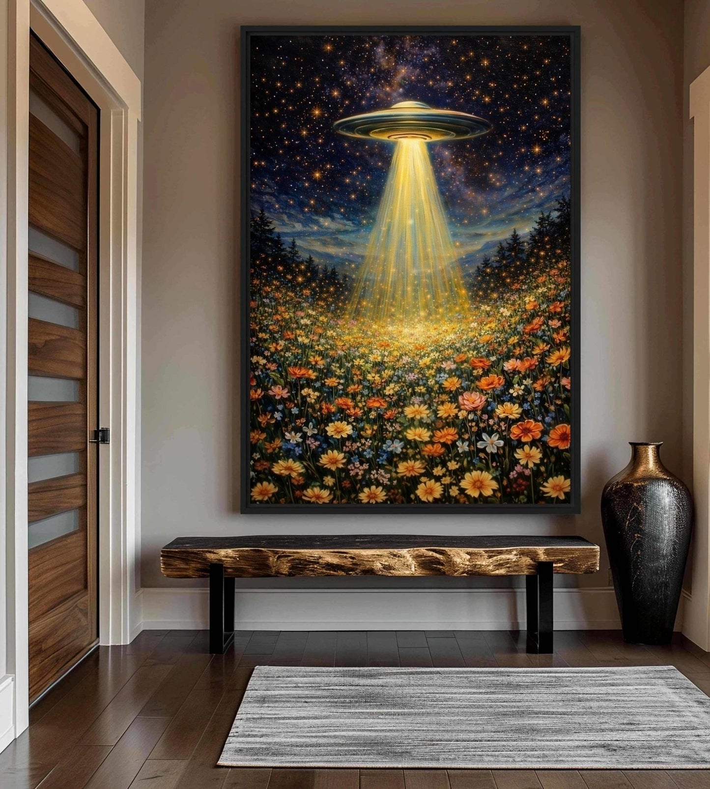UFO Abduction Sci Fi Art Framed Canvas - PaintFu