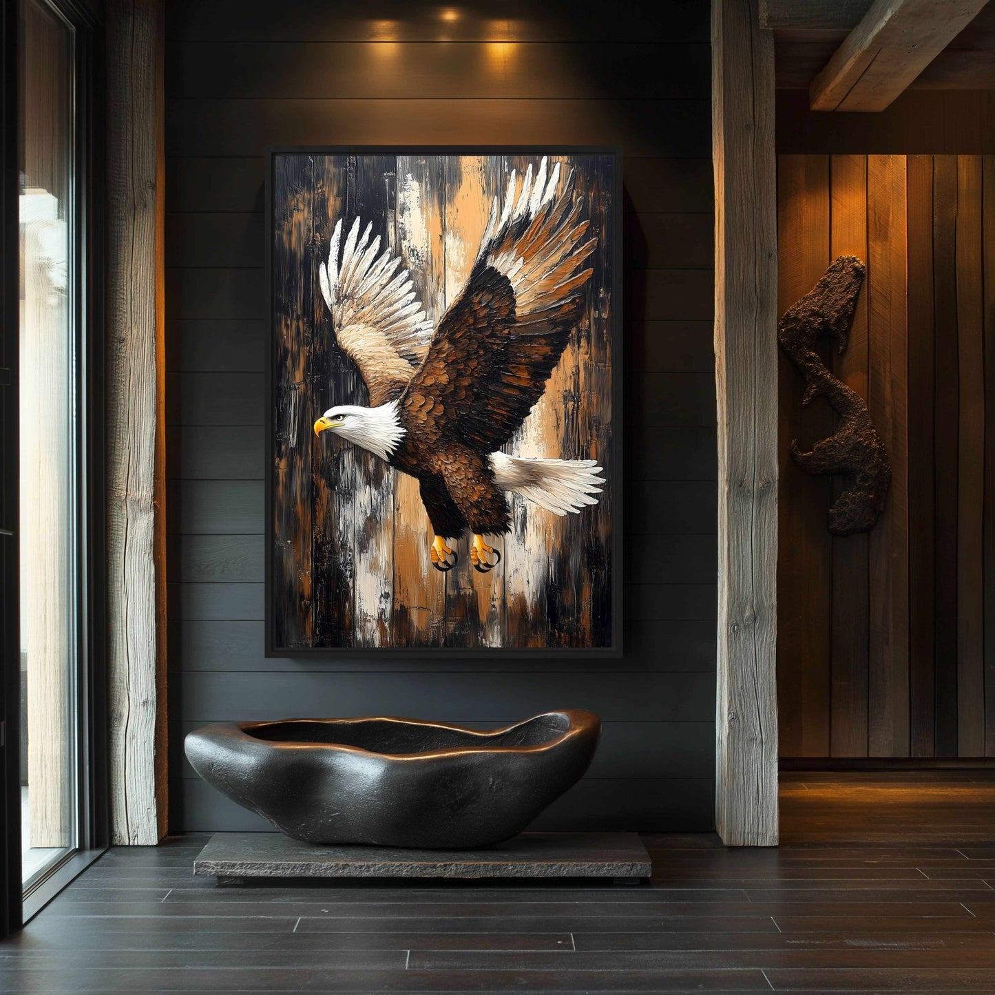 Bald Eagle Rustic Art Framed Canvas