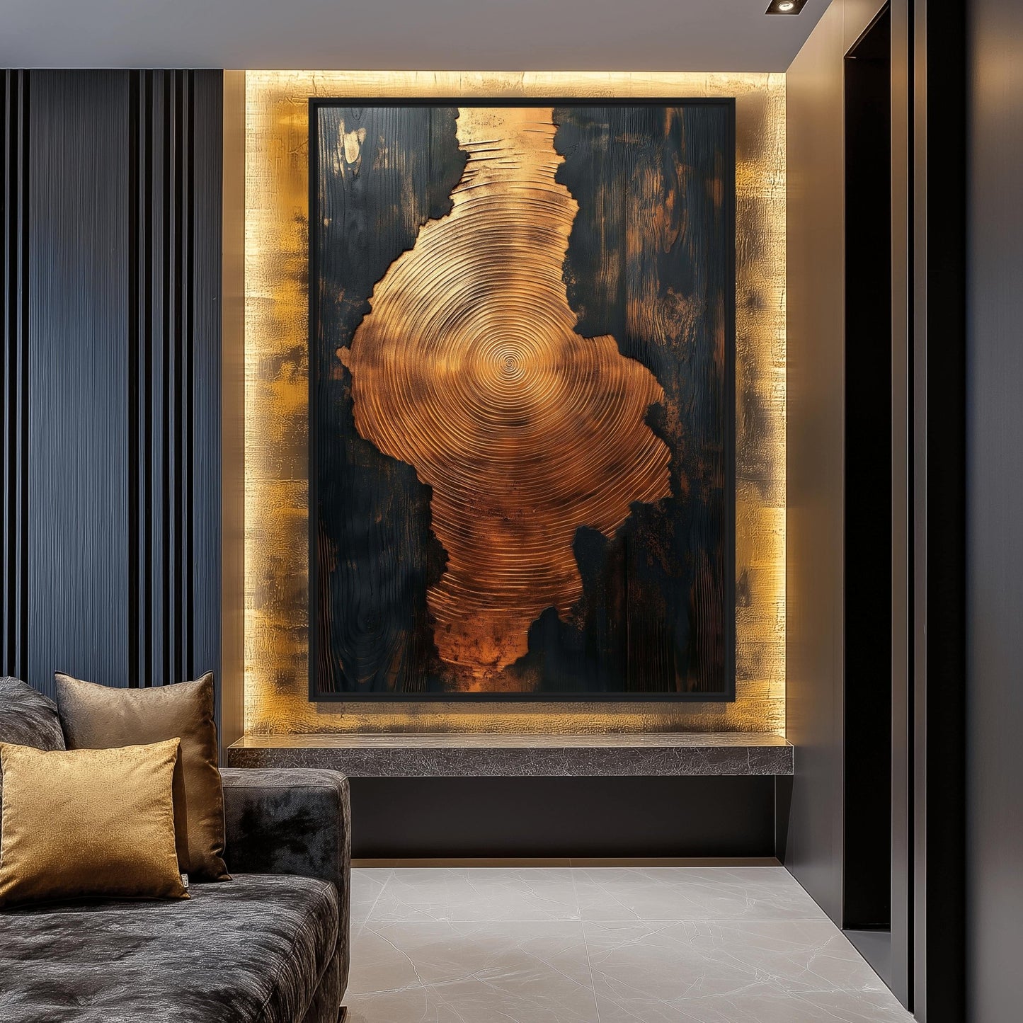 Golden Spiral Wood Art Framed Canvas