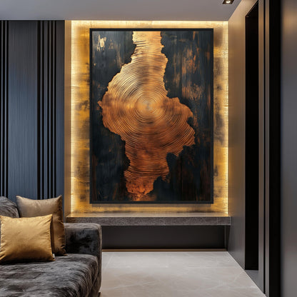 Golden Spiral Wood Art Framed Canvas