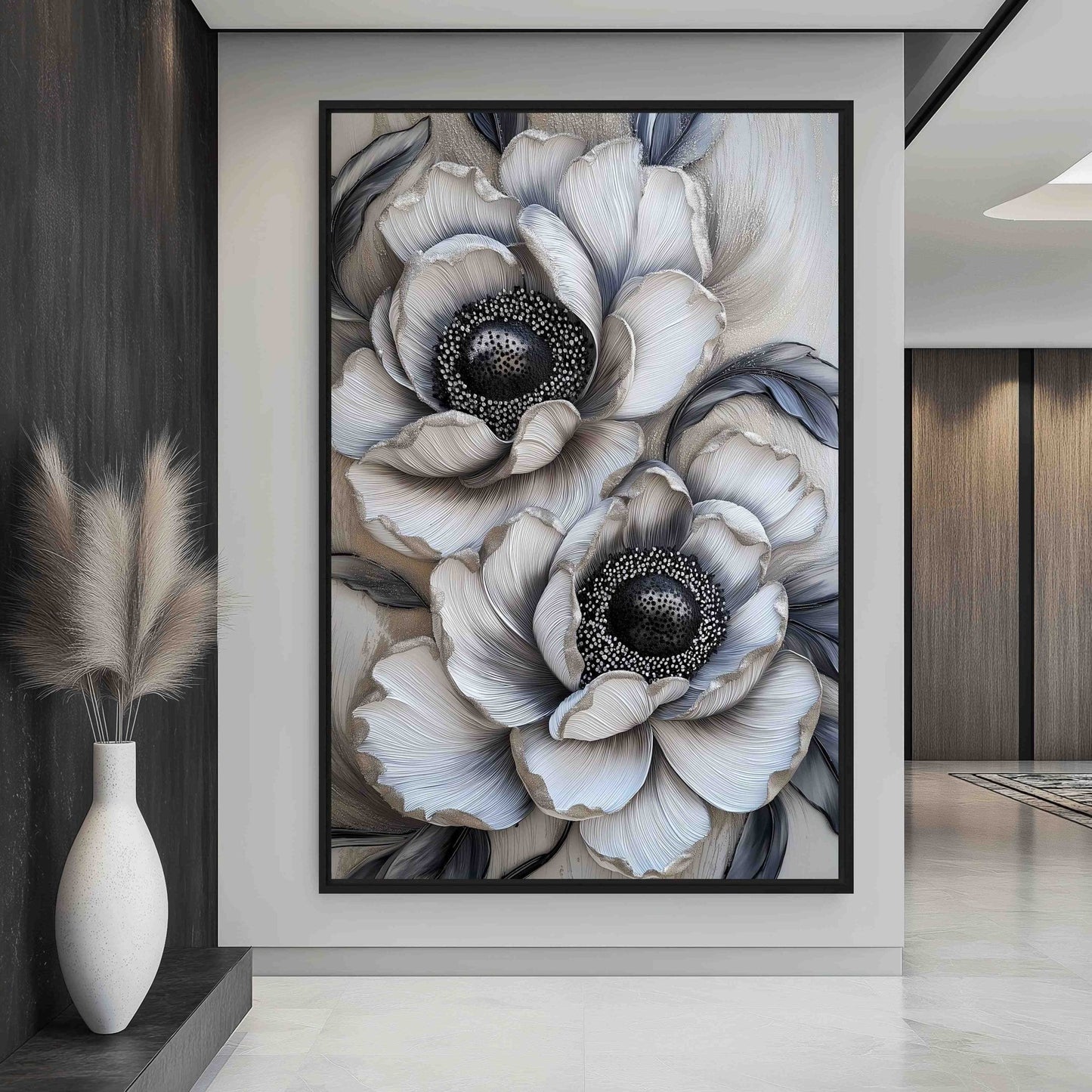 Luxury Neutral Floral Art Framed Canvas