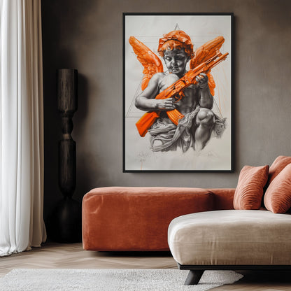 Angel Holding an AK47 Surreal Art Framed Canvas