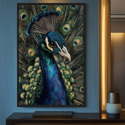 Majestic Peacock Bird Art Canvas Print Detail | PaintFu
