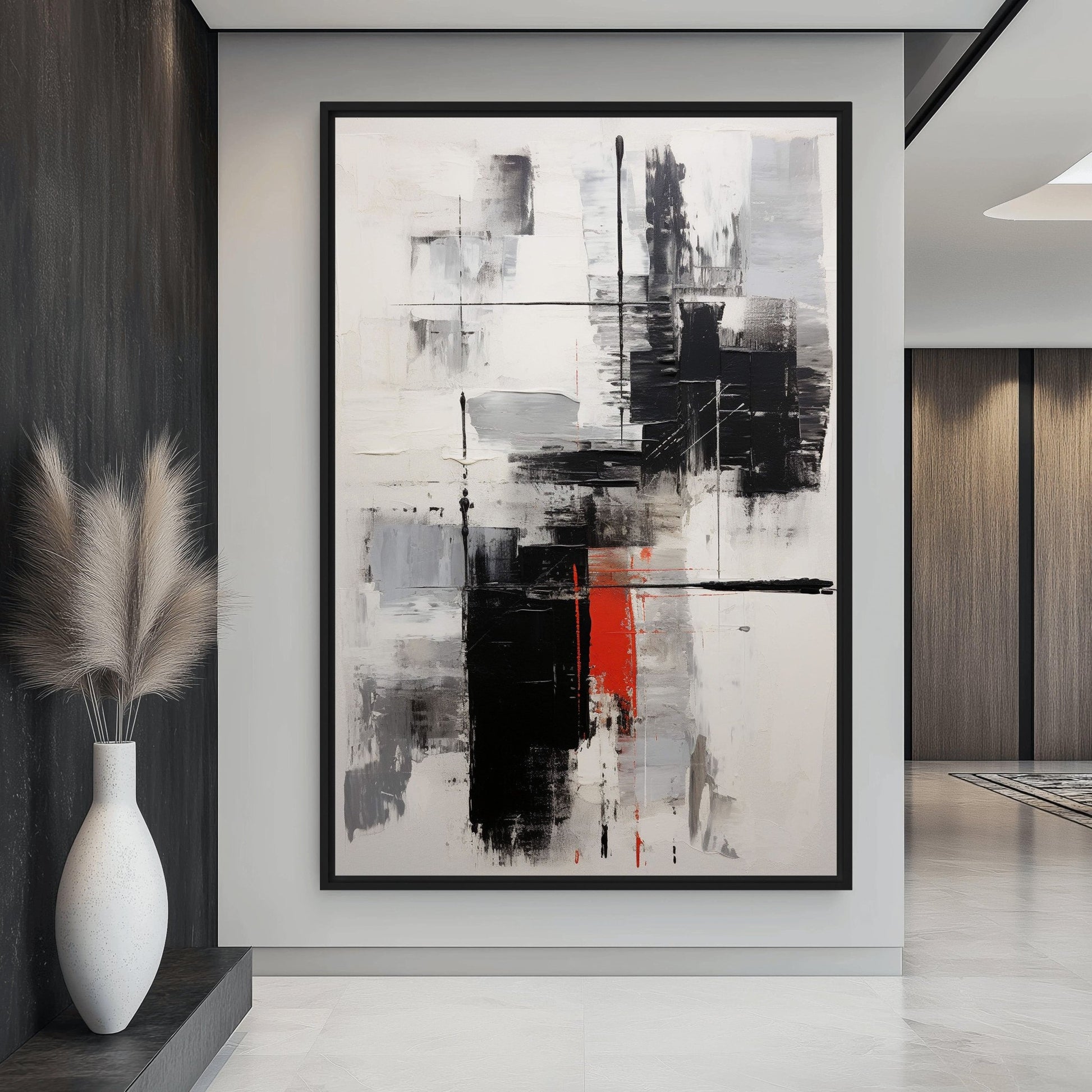 Black White Red Modern Art Framed Canvas