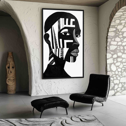 African Man Portrait Abstract Art Framed Canvas - PaintFu