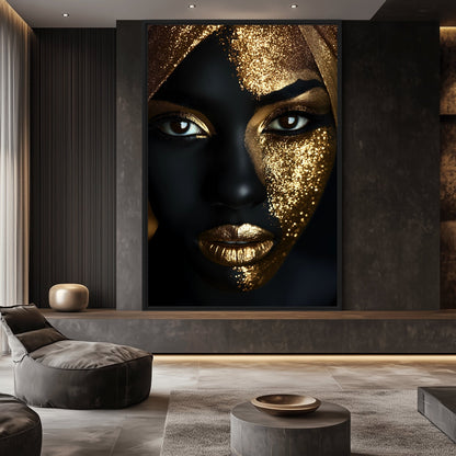African Woman In Gold Glitter Art Digital Print