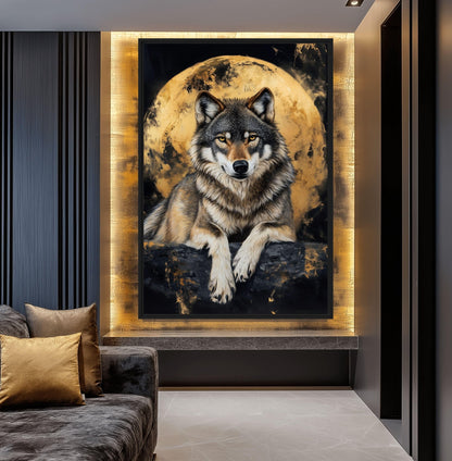 Wolf & Full Moon Modern Art Digital Print