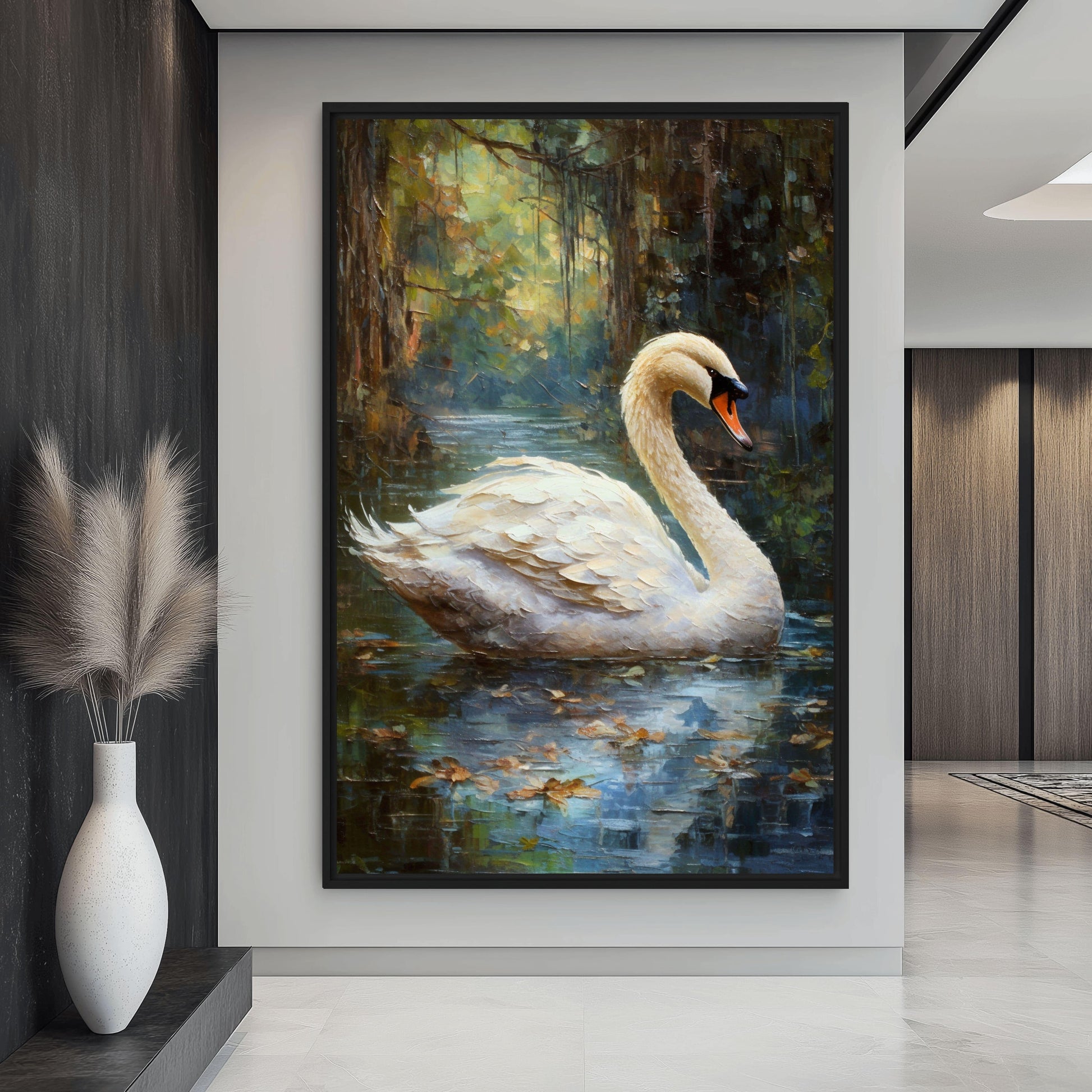 White Swan Fine Art Framed Canvas - PaintFu