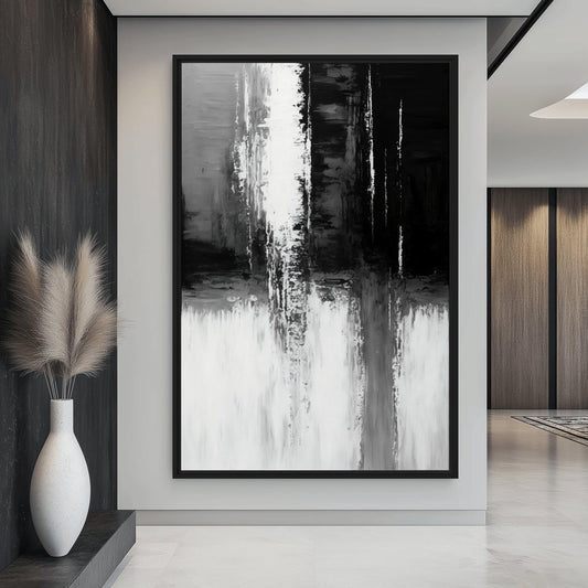 Black White Grey Abstract Art Framed Canvas