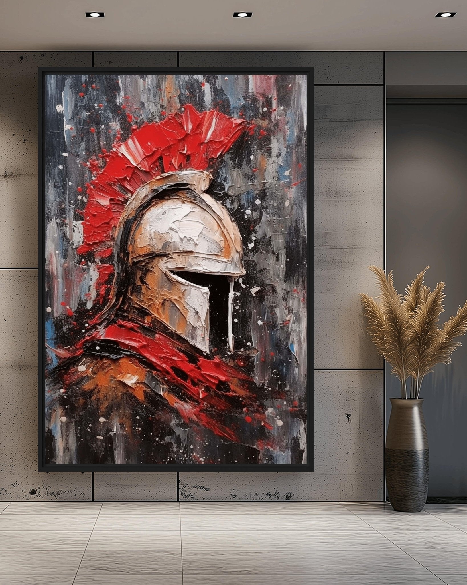 Spartan Helmet Modern Art Framed Canvas