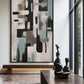 Grey Black Blue Modern Art Framed Canvas