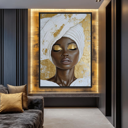 African Woman Impasto Art Framed Canvas