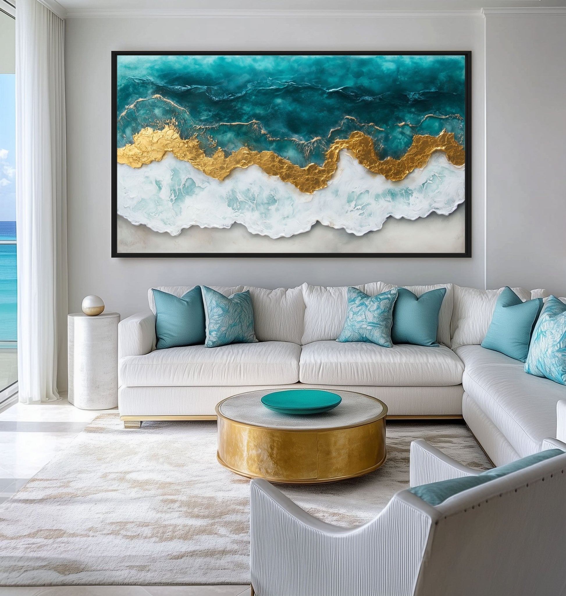 Ocean Arial View Modern Art Framed Canvas