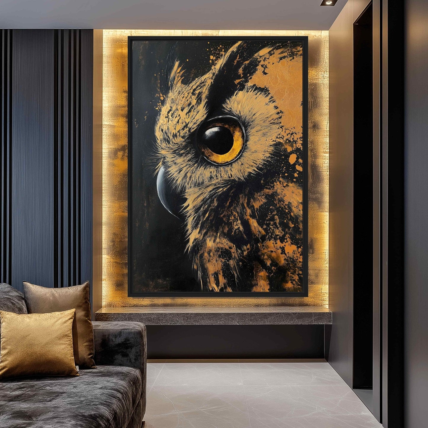 Gold Owl Modern Art Framed Canvas