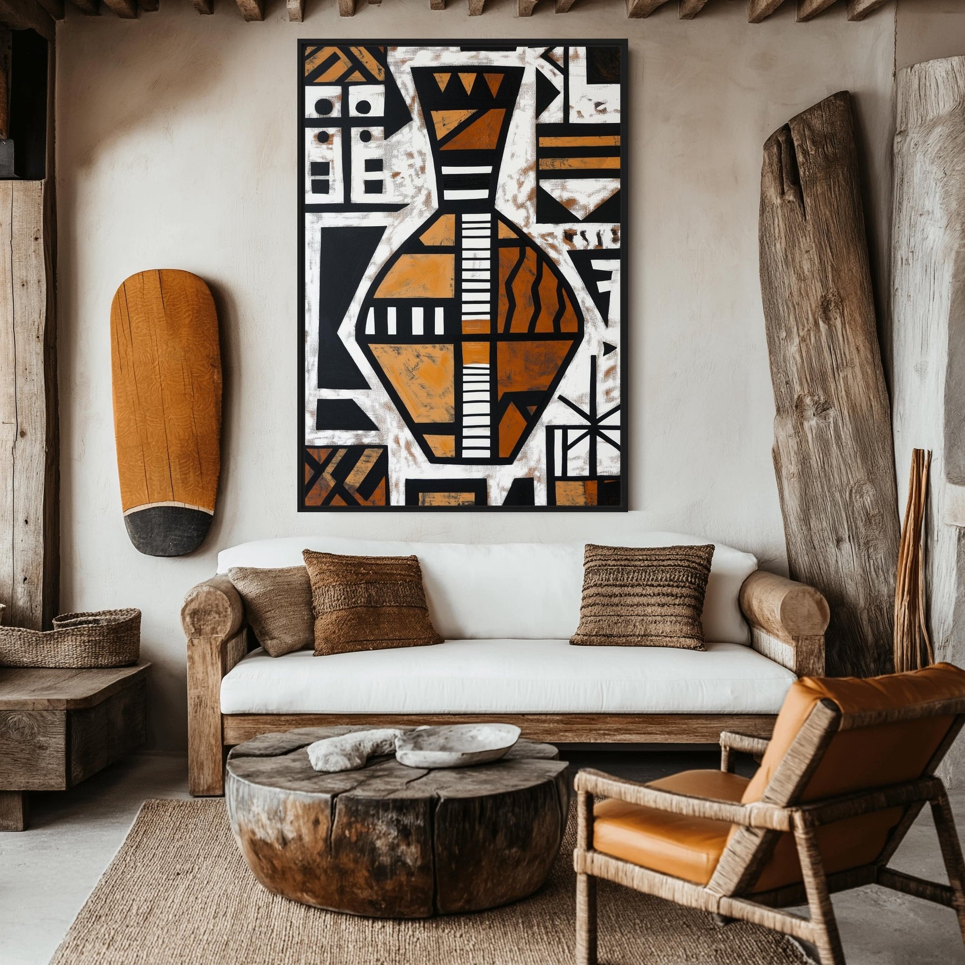 Vase African Abstract Art Framed Canvas