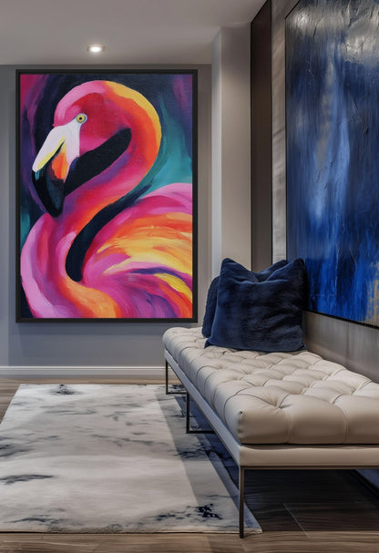 Flamingo Fine Art Framed Canvas - PaintFu