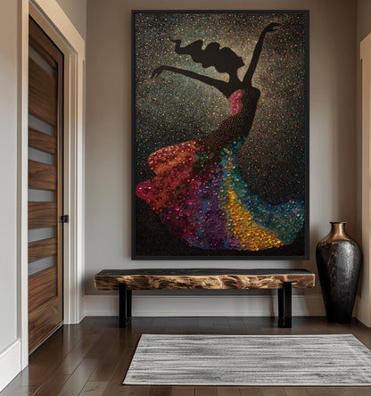Dancing Woman In A Diamond Dress Framed Canvas