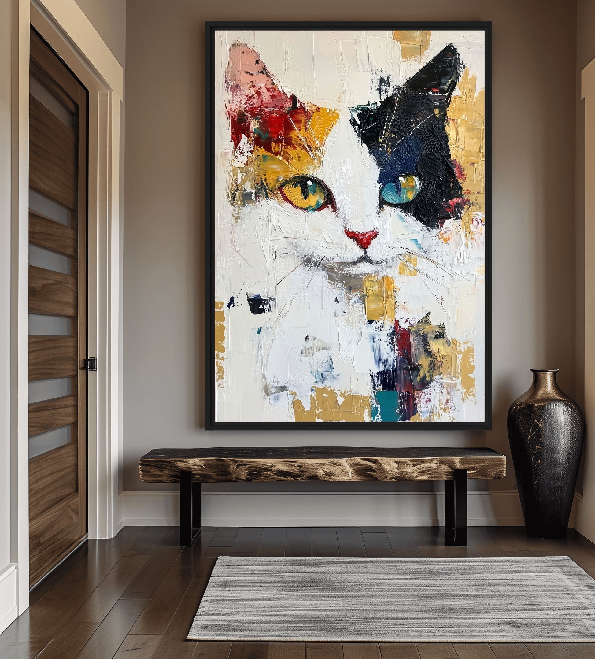 Cat Portrait Modern Art Framed Canvas - PaintFu