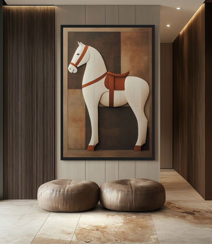 Horse Geometric Equestrian Art Framed Canvas - PaintFu