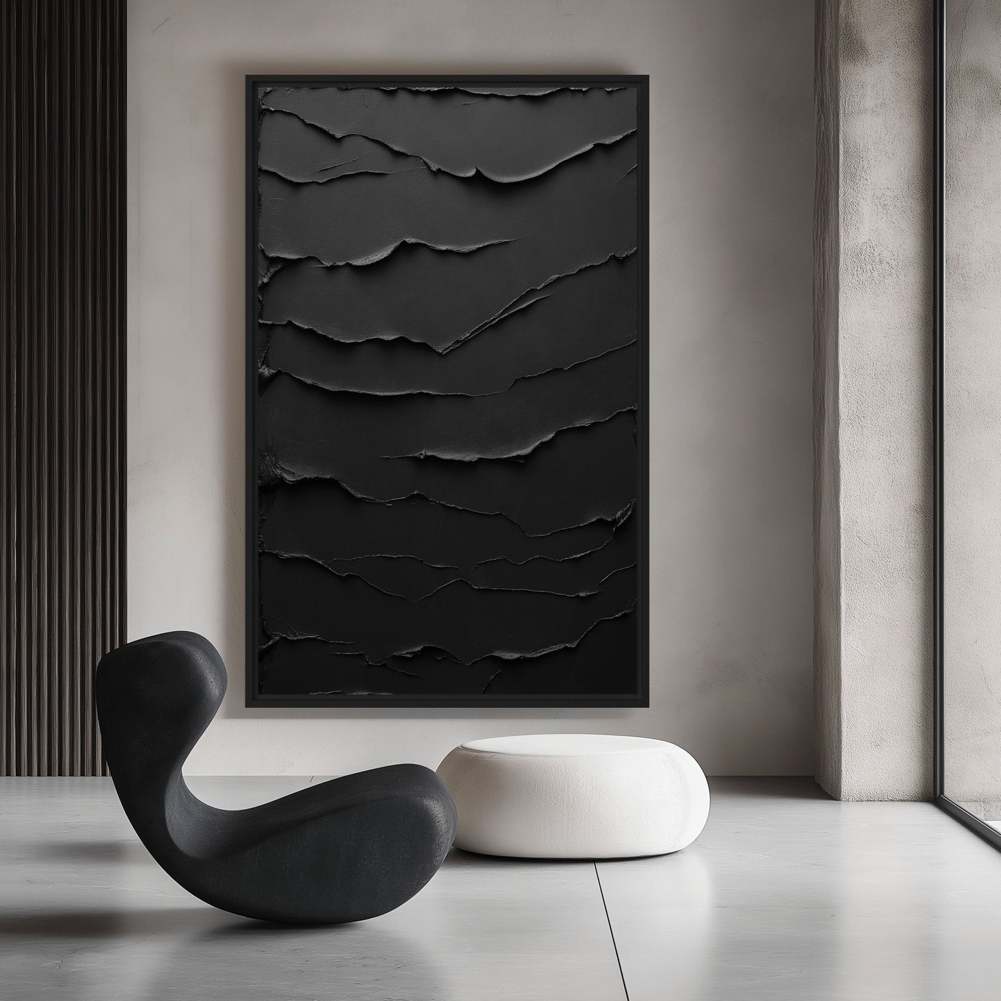 Black Minimalist Textured Art Framed Canvas