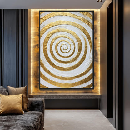 Gold & White Spiral Modern Art Framed Canvas