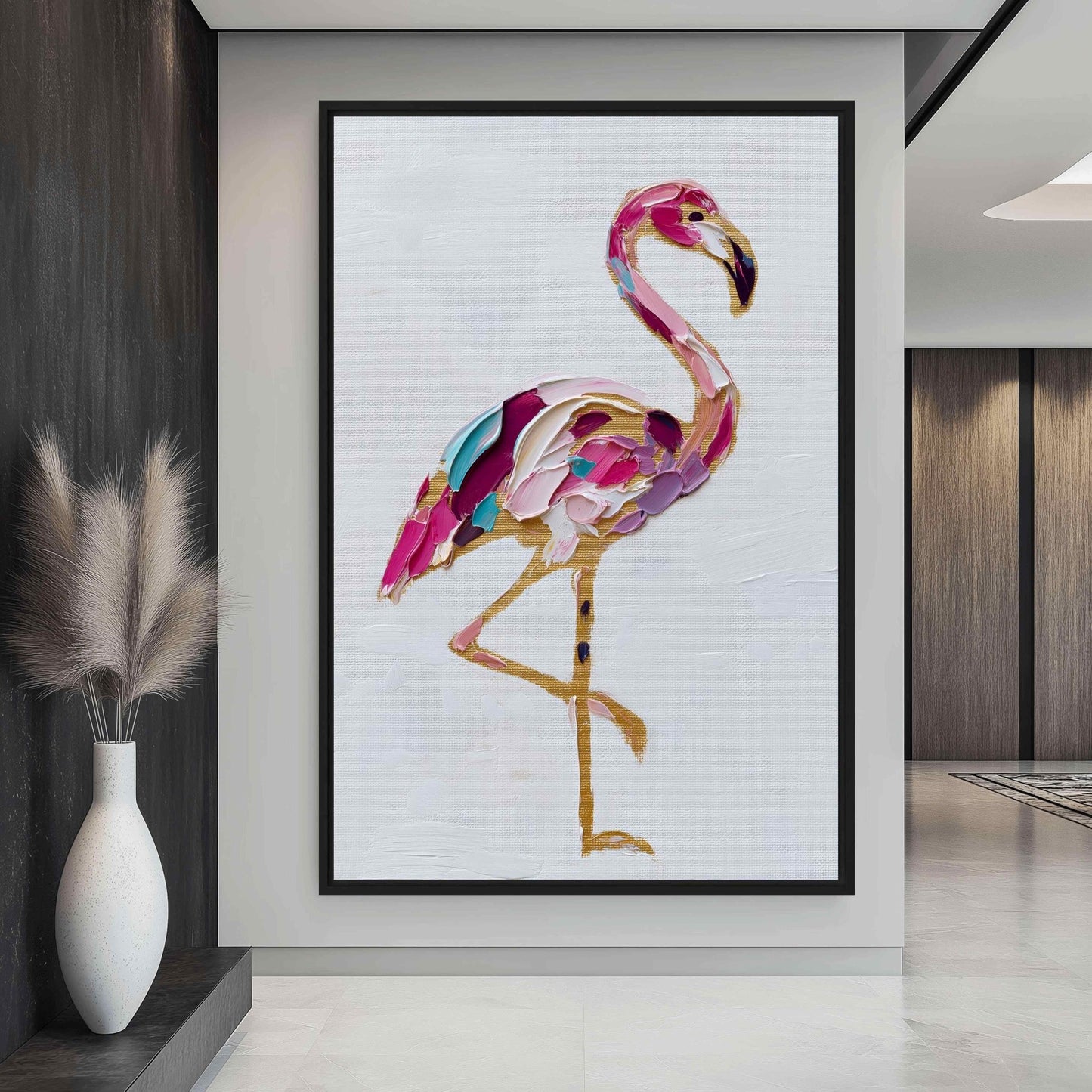 Flamingo Impasto Art Framed Canvas