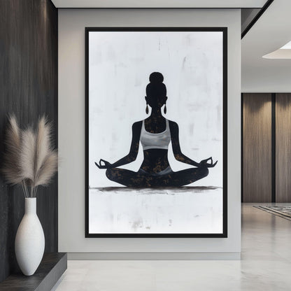 Woman Meditating Mindfulness Art Framed Canvas - PaintFu