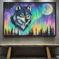Northern Lights Wolf Wildlife Art Framed Canvas