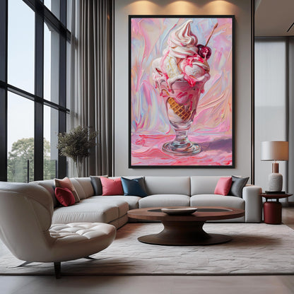 Delicious Pink Ice Cream Framed Canvas