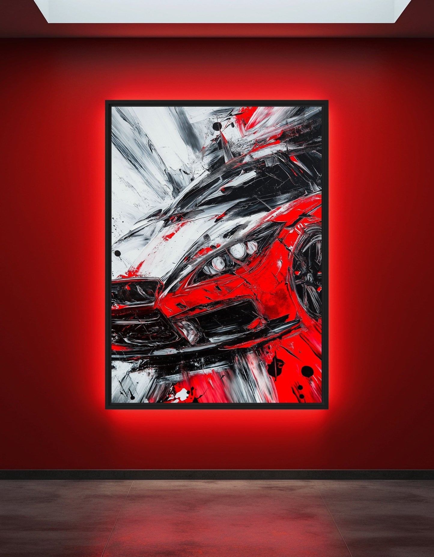 Red Sports Car Abstract Art Framed Canvas
