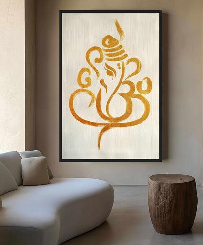 Golden Ganesh Hindu God Art Framed Canvas - PaintFu