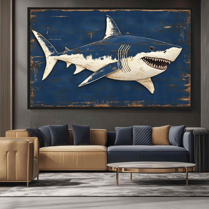Shark Nautical Wall Art Framed Canvas - PaintFu