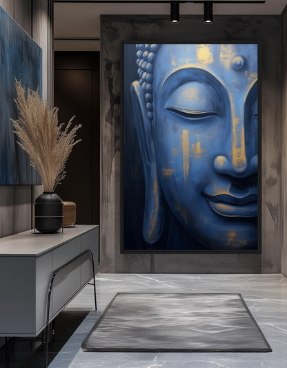 Blue Buddha Spiritual Art Framed Canvas - PaintFu