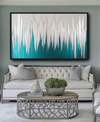 Teal and Silver Abstract Art Framed Canvas - PaintFu