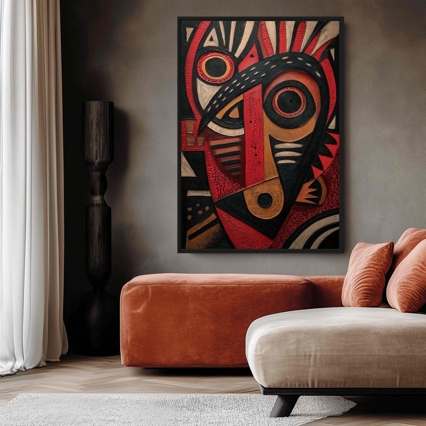 African Abstract Folk Art Framed Canvas