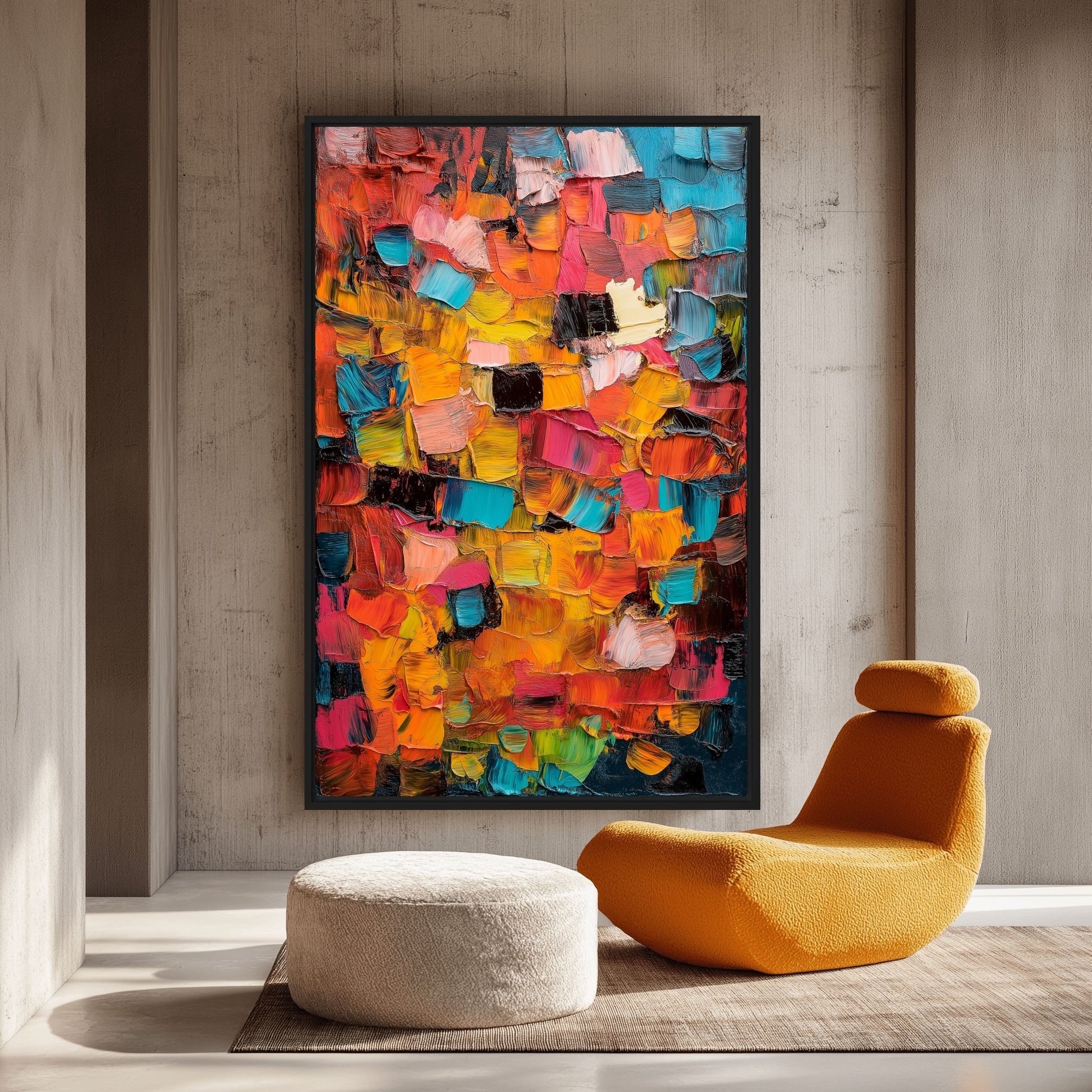 Colorful Impasto Art Framed Canvas