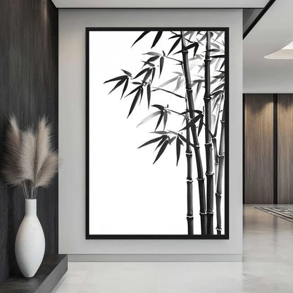 Minimalist Bamboo Ink Art Framed Canvas - PaintFu