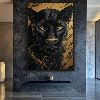 Black Panther In Gold Modern Art Canvas Print Detail | PaintFu