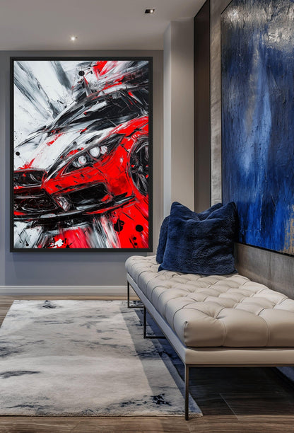 Red Sports Car Abstract Art Canvas Print Detail | PaintFu