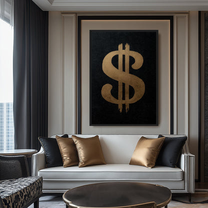 Dollar Sign Trendy Art Framed Canvas - PaintFu