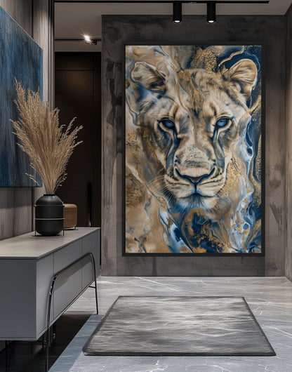 Lioness Fluid Art Framed Canvas