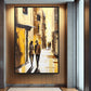 Couple In Love Yellow City Abstract Art Framed Canvas