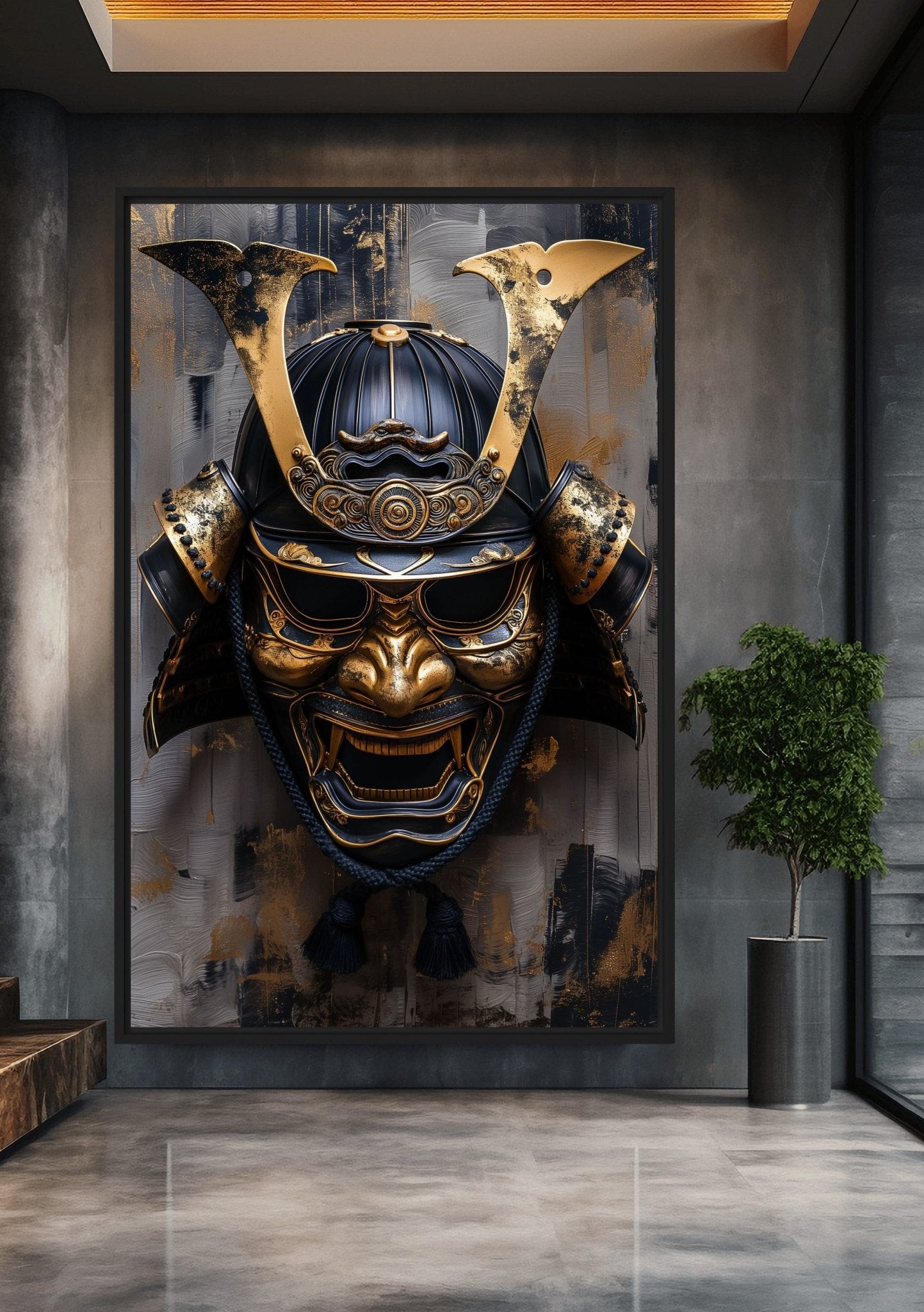 Samurai Mask Japanese Art Framed Canvas