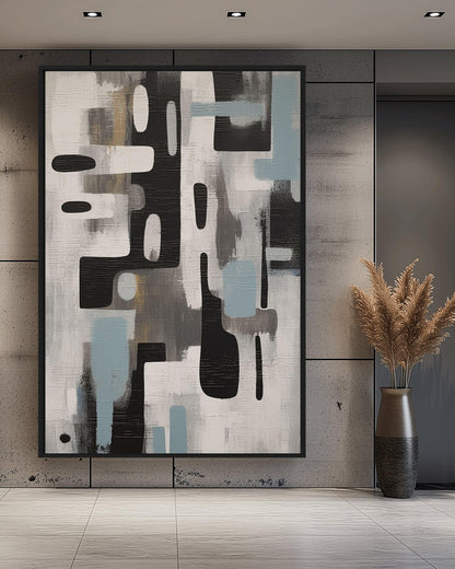 Grey Black Blue Modern Art Digital Print