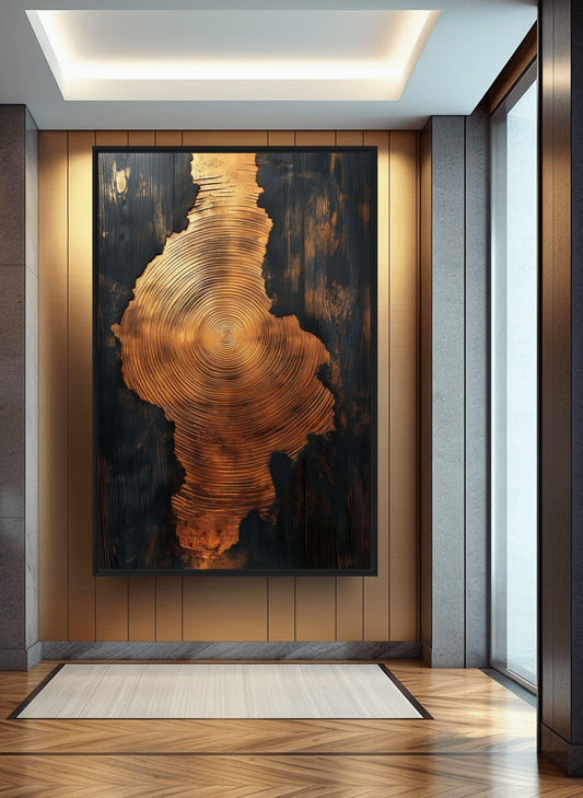 Golden Spiral Wood Art Framed Canvas