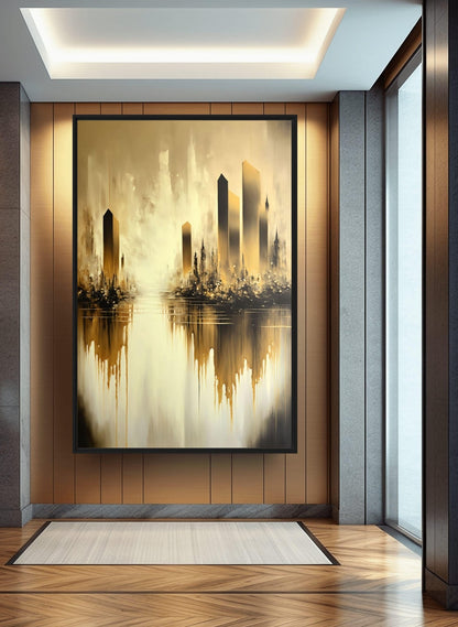 Yellow City Abstract Art Framed Canvas