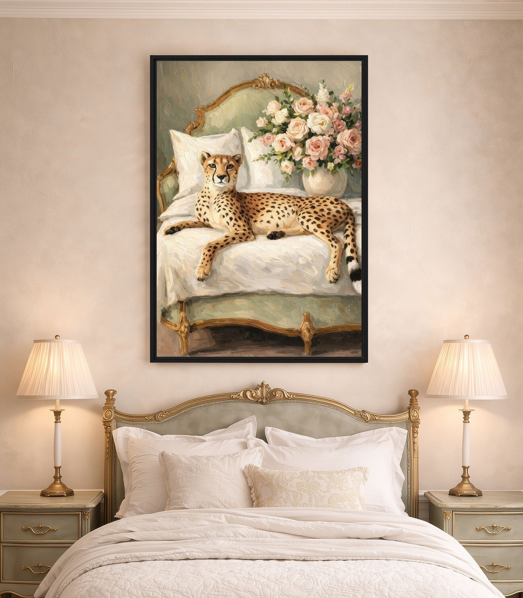 Cheetah Floral Art Framed Canvas - PaintFu
