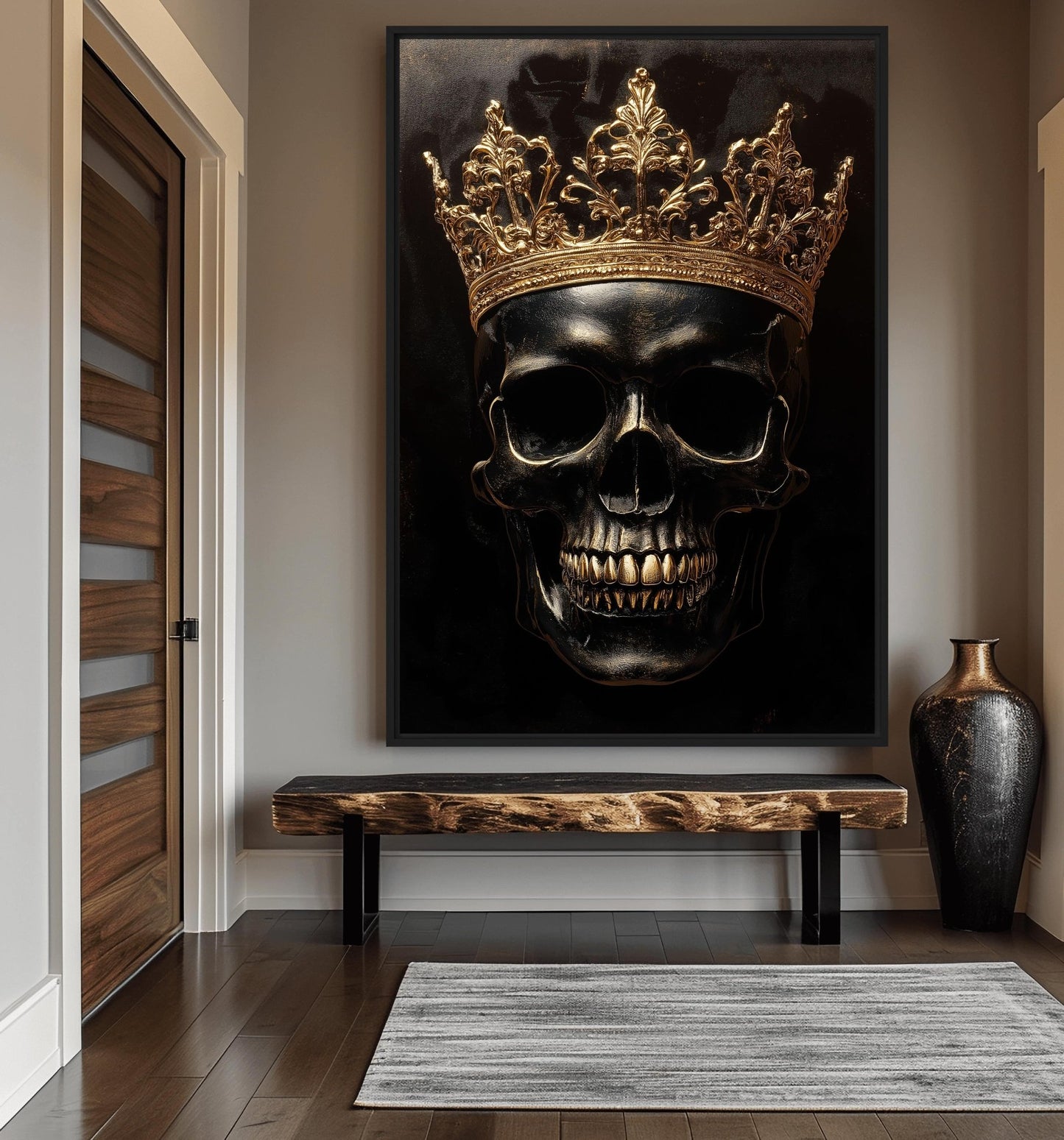 Skull with Golden Crown Gothic Art Framed Canvas