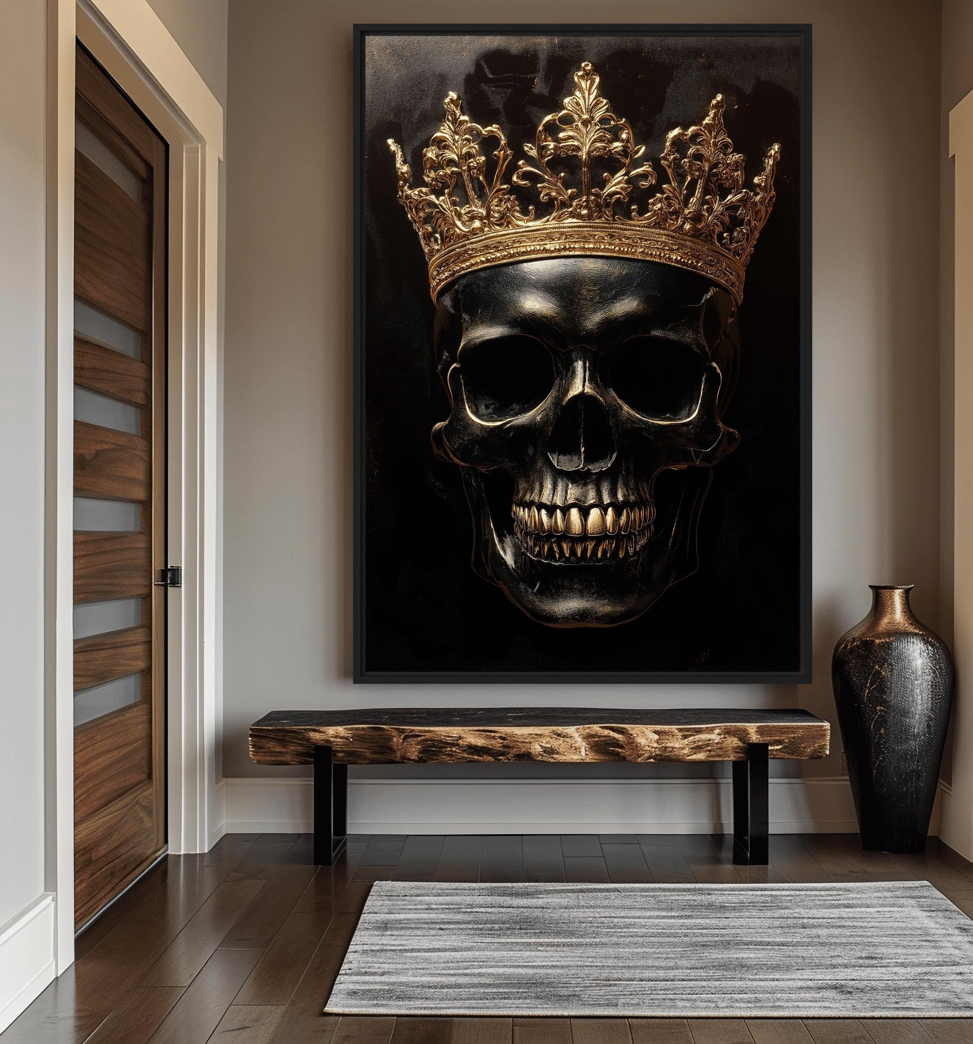 Skull with Golden Crown Gothic Art Framed Canvas